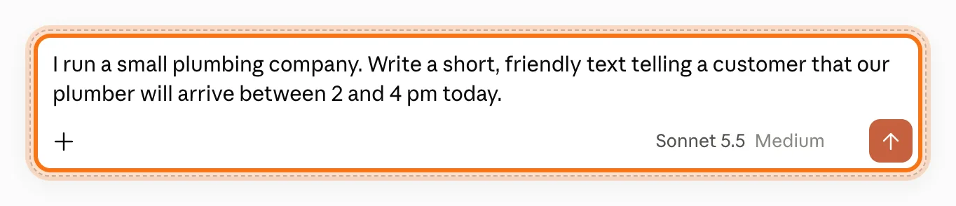 The Claude message box with a request typed in.