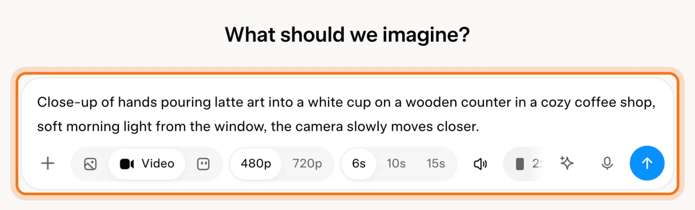The Grok Imagine box with the latte art request typed in, marked.