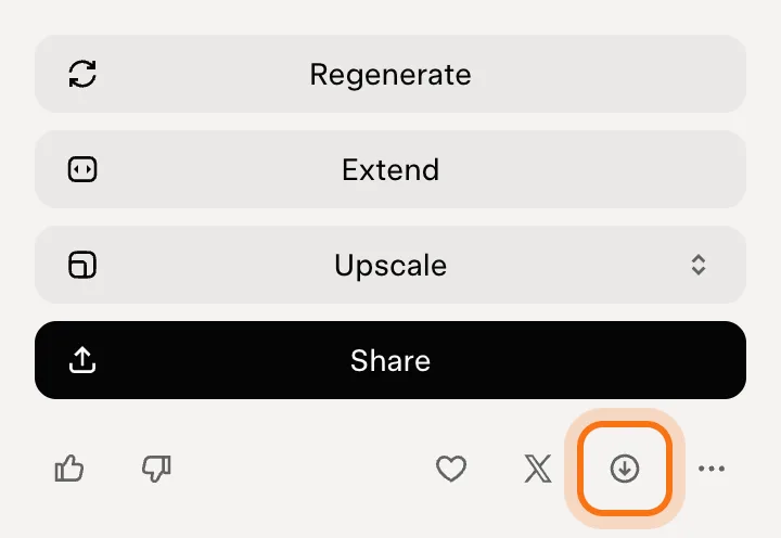 The buttons beside the clip in Grok, with the Download arrow marked.