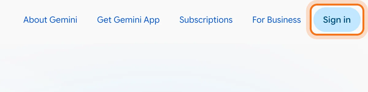 The top right corner of gemini.google.com, with the "Sign in" button marked.