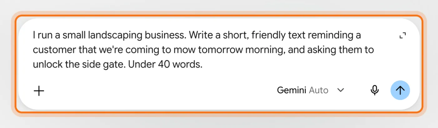 The Gemini message box with a request typed in.
