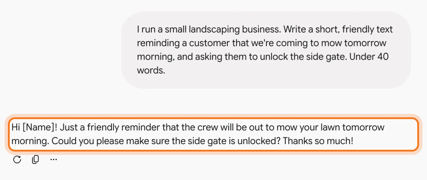 Gemini's answer under the request: a short, friendly reminder text.