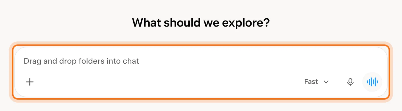 The Grok home page, with the message box under "What should we explore?" marked.