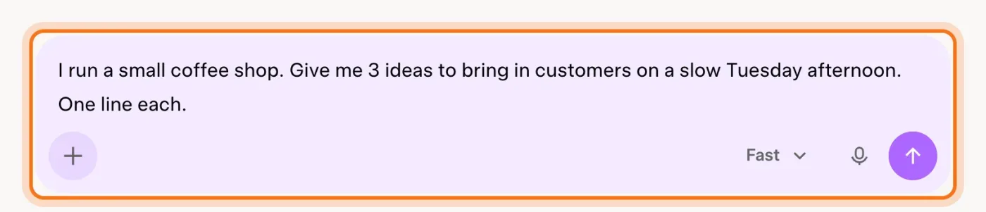 The Grok message box in a Private chat, with the coffee shop request typed in.