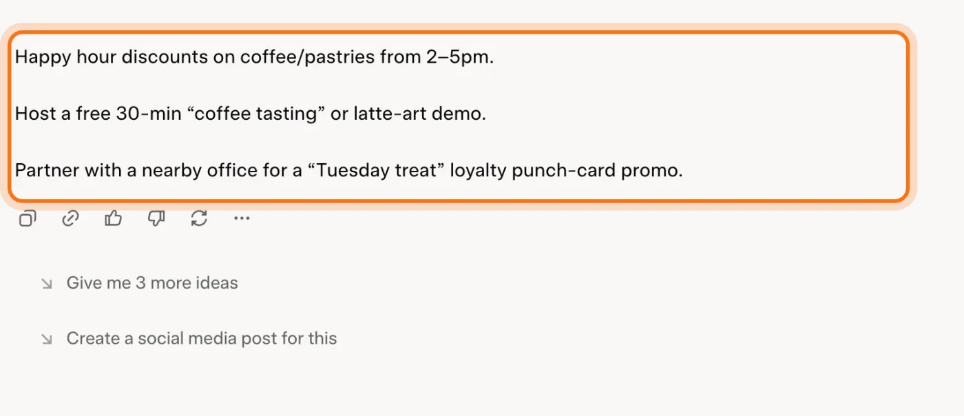 Grok's three ideas for a slow afternoon, marked, with the buttons and suggested follow-ups under it.