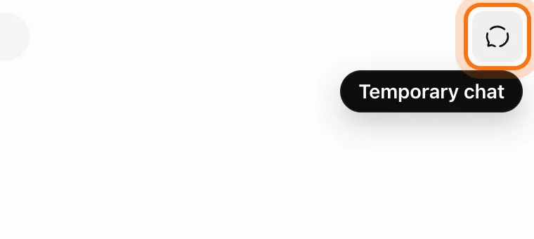 La esquina superior derecha de ChatGPT, con el ícono "Temporary chat" marcado y su nombre visible.